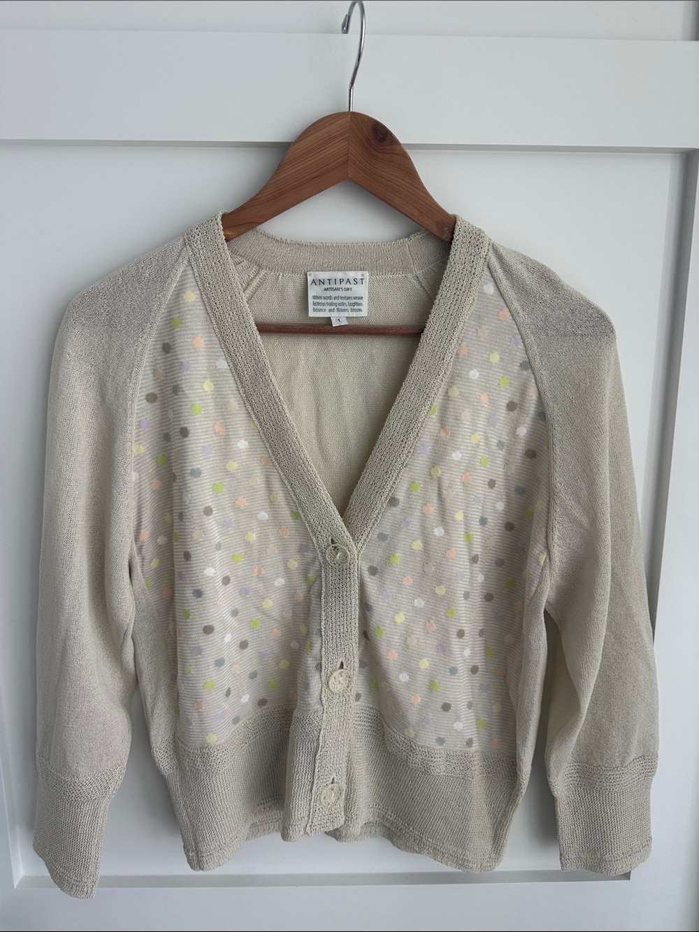 Antipast Cream Polka Dot V-Neck Cardigan Sweater